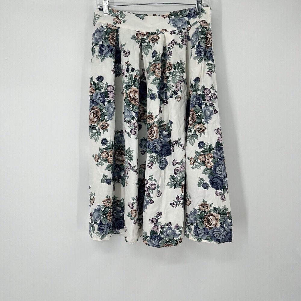 Womens VTG Fritzi CA L Flowy Skirt Midi Pleated Floral Roses Flared Modest
